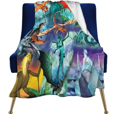 Fantasy Dragons Artwork Blanket featuring a vibrant collage of golden