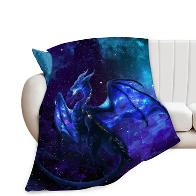 Galaxy Dragon Fantasy Art Blanket: Cosmic Blue Creature Design