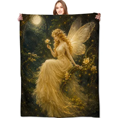 Golden Fairy in Forest Blanket: Ethereal Moonlit Scene