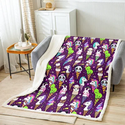 Cartoon Ice Cream Pattern Blanket: Whimsical Animal Cones