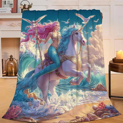 Mermaid Riding Unicorn Fantasy Blanket: A Magical Sea Ride