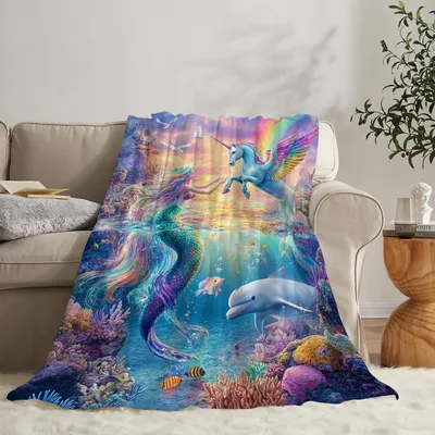 Fantasy Mermaid Unicorn Ocean Blanket: A Magical Underwater Encounter