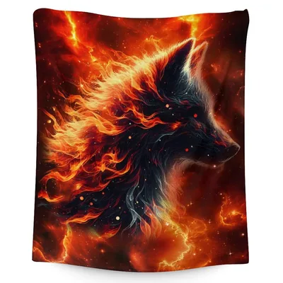 Fire Wolf in Flames Blanket: Fiery Fantasy Art for Animal Lovers