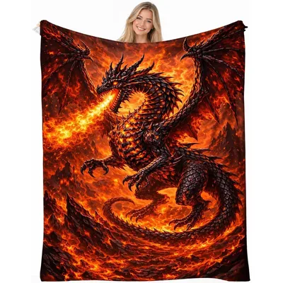 Dragon Breathing Fire Blanket: Fiery Fantasy Art for Cozy Nooks