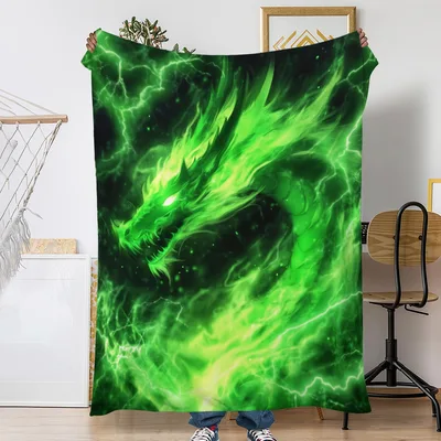 Green Dragon Flame Swirl Blanket for Fantasy Lovers