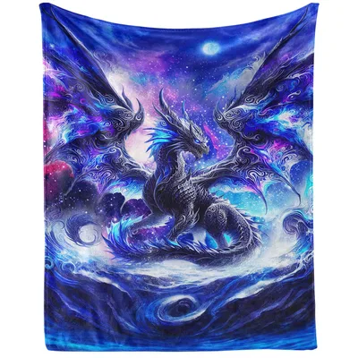 Dragon Over Starry Ocean Blanket: A Cosmic Dragon Art Print