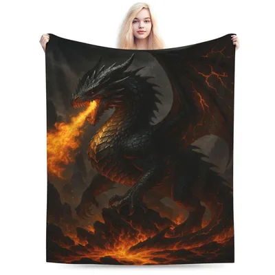 Fire Breathing Dragon Blanket: Dark Fantasy Art for Cozy Nights
