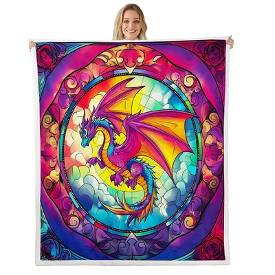 Colorful Flying Dragon Mandala Blanket: A Vibrant Fantasy Art Piece