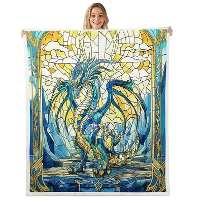 Stained Glass Blue Dragon Blanket: Geometric Fantasy Art for Dragons