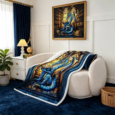 Western Dragon Geometric Patchwork Blanket for Fantasy Book Lovers