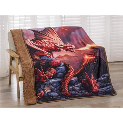 Fire Dragon Over Rocks Blanket: A Red Dragon Family on Volcanic Stone