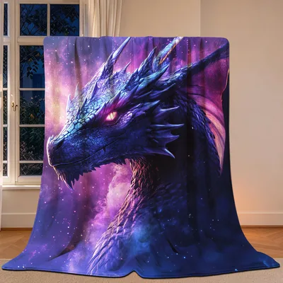 Galaxy Purple Dragon Head Blanket: Cosmic Fantasy Art for Sleep
