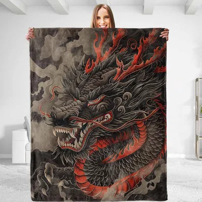 Majestic Red Dragon Blanket featuring a fierce ink-style dragon