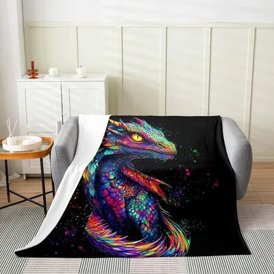 Colorful Rainbow Dragon Blanket: Vibrant Fantasy Art for Cozy Nooks