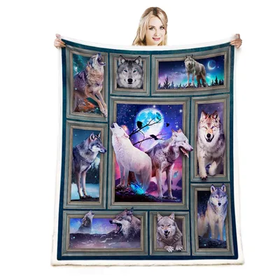 Wolf Pack Moonlight Collage Blanket