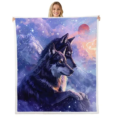 Wolf Howling Galaxy Sky Blanket: Cosmic Canine Art for Night Lovers
