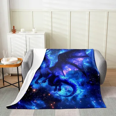 Blue Dragon Galaxy Sky Blanket: Cosmic Fantasy Art for Dreamers
