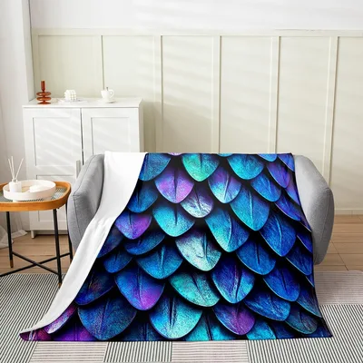 Blue Purple Dragon Scale Blanket: Iridescent Fantasy Art for Your Sofa