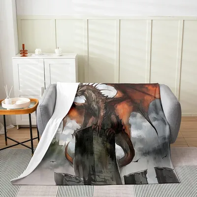 Western Dragon Watercolor Blanket: A Majestic Beast on Ruins