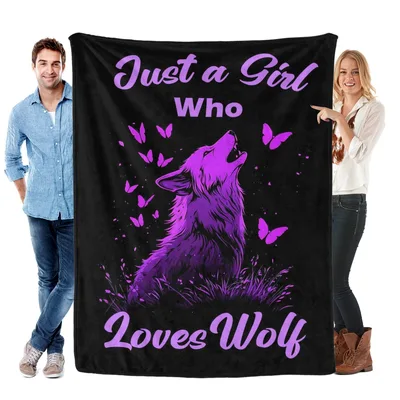 Just a Girl Who Loves Wolf Blanket: Purple Howling Wolf Design
