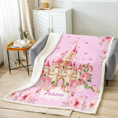 Princess Castle Fairy Tale Blanket: Pink Castle and Roses Design