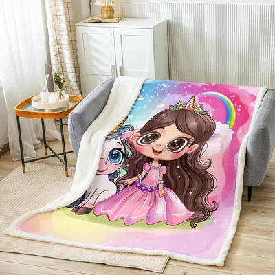 Princess Girl with Unicorn Blanket: Dreamy Fairy Tale Design for Kids
