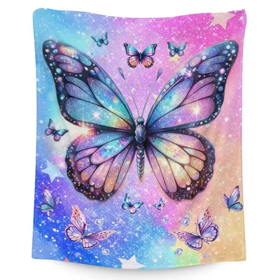 Galaxy Butterfly Fantasy Blanket: Cosmic Wings and Stars Design