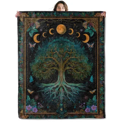 Tree of Life Moon Phases Blanket Mystical Nature Art