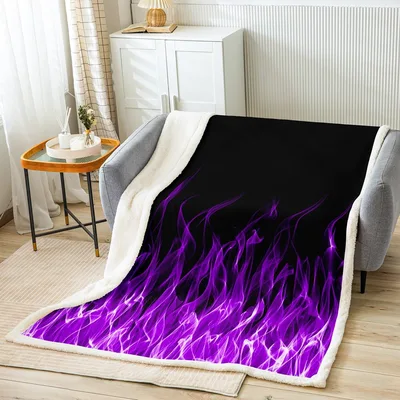 Purple Flame Pattern Blanket: Fiery Fantasy Design for Your Sofa