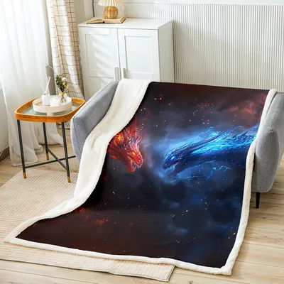 Blue Red Dragon Blanket: Fire and Ice Fantasy Art for Sleep