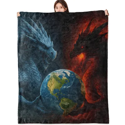 Dragon Holding Earth Blanket featuring a fiery red dragon