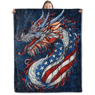 Patriotic American Flag Dragon Blanket: Cozy Fantasy Art for Home