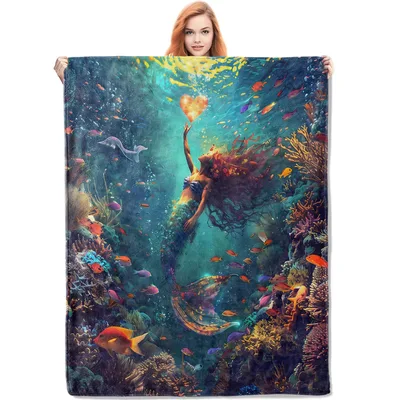 Underwater Mermaid Scene Blanket: A Fantasy Reef with a Glowing Heart