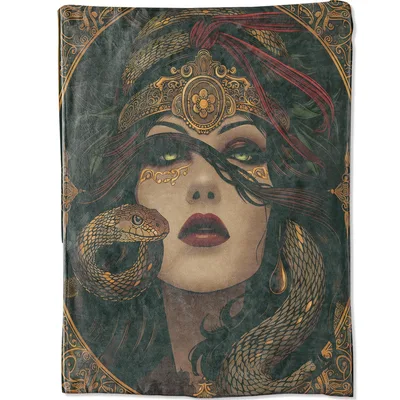Mystic Serpent Goddess Portrait Blanket: Dark Fantasy Art for Home