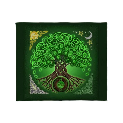 Celtic Tree of Life Blanket No. 2: Glowing Green Celtic Knotwork Art