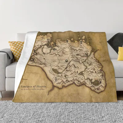 Fantasy Map Parchment Blanket: Province of Skyrim Themed Throw