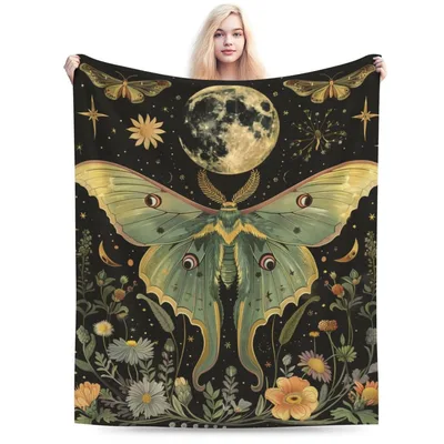 Moth and Moon Phases Blanket: A Mystical Moth Design