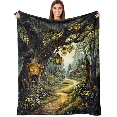 Wonderland Village Forest Path Blanket: A Magical Woodland Scene
