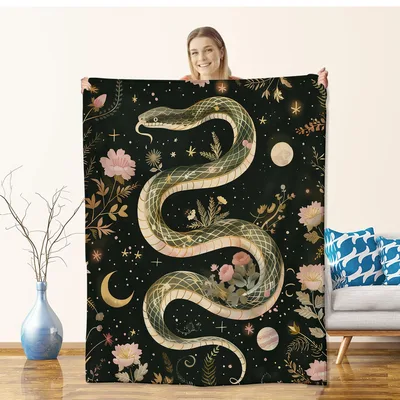 Golden Snake Moon Galaxy Blanket: Serpentine Art for Cosy Nights