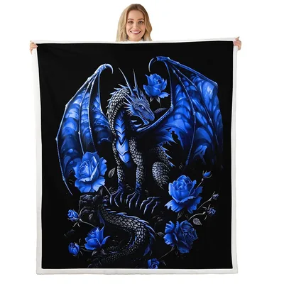 Blue Rose Dragon Blanket: Fantasy Art with Blue Roses and Scales