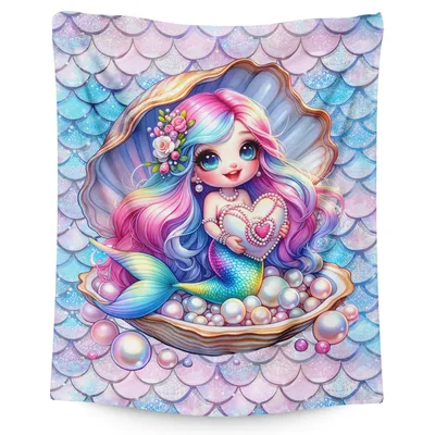 Mermaid in Pearl Shell Blanket No. 2: A Rainbow Mermaid Art Print