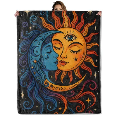 Celestial Sun and Moon Blanket: A Kissing Divine Pair