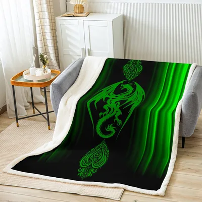 Green Dragon Ombre Paisley Blanket: Fantasy Art with Gradient Wings