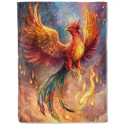 Majestic Phoenix Rising Blanket: Fiery Fantasy Art for Cozy Nights