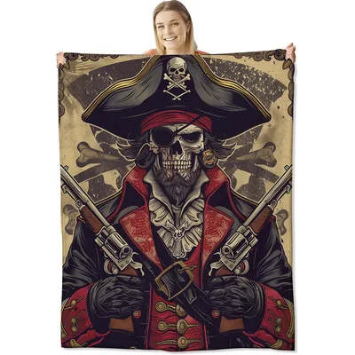 Skeleton Pirate Captain Blanket: A Grim Reaver of the Seven Seas