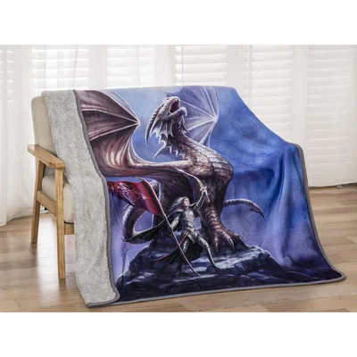 Noble Dragon Fantasy Art Blanket: Epic Warrior and Dragon Scene