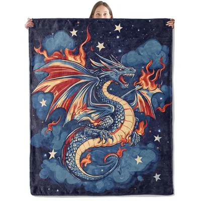 Fiery Blue Dragon Night Blanket: Cozy Fantasy Art for Dreamers