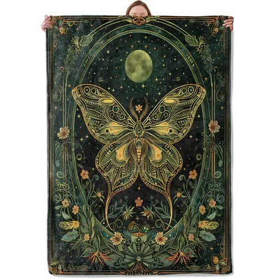 Golden Butterfly Moon Mystic Blanket: Celestial Art for Fantasy Lovers