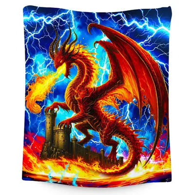 Red Dragon Over Castle Blanket: Fiery Fantasy Art for Kids