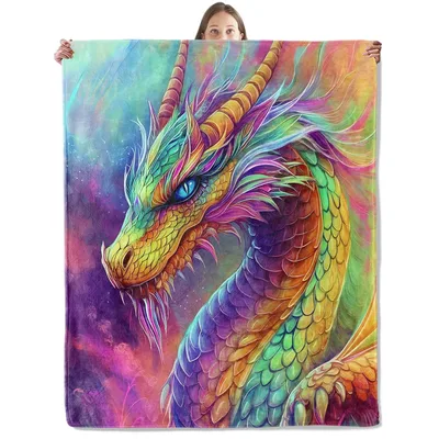 Iridescent Rainbow Dragon Portrait Blanket: A Fantasy Art Throw